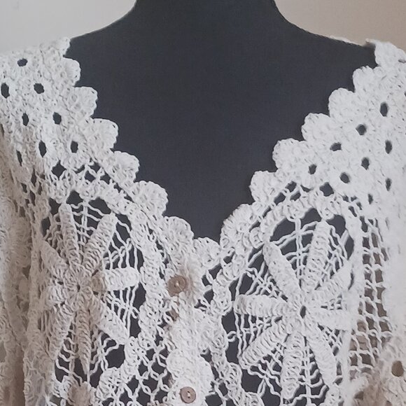 Solitaire Gorgeous Button Up Lace Crochet Sweater - Picture 2 of 2